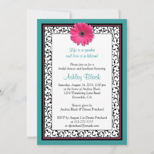 Teal Rosa Gerbera Daisy Inbjudningskort för möhipp