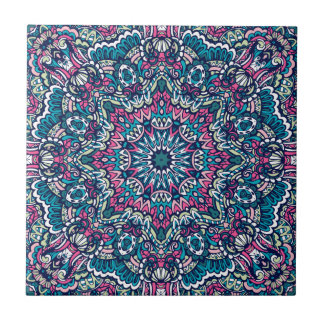 Teal, Rosa, Grönt och marin Vibrant Boho Mandala Kakelplatta