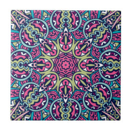 Teal, Rosa, Grönt och marin Vibrant Boho Mandala Kakelplatta