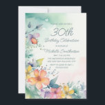 Teal Rosa Gult Vattenfärgsblommor 30års födelsedag Inbjudningar<br><div class="desc">Söt teal, gult och rosa vattenfärgspastellblommor 30års födelsedag-inbjudan till kvinnor. Text, typsnitt och ordalydelse är helt och hållet anpassade, så även om detta kort är designat för ett dam som firar sitt 30års födelsedag kan det anpassas för vilken ålder som helst. Kontakta oss om du behöver hjälp med anpassning eller...</div>