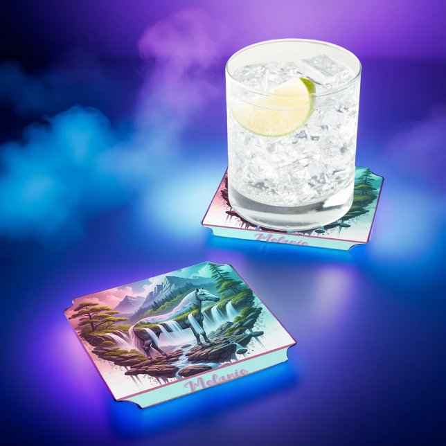 Teal Rosa Horse Mountain Waterfall Underlägg Papper (Skapare uppladdad)