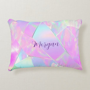 Teal & Rosa Iridescent Design, skript Namn Prydnadskudde