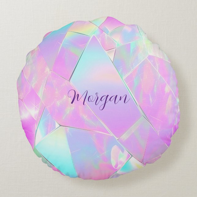 Teal & Rosa Iridescent Design, Skriptnamn Rund Kudde (Baksidan)