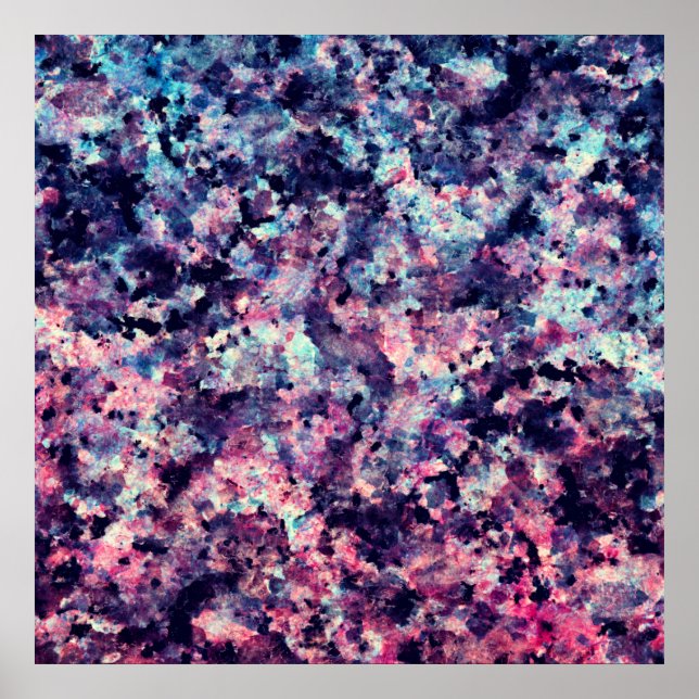 Teal, Rosa och Black Granite Marble Mönster Poster (Framsidan)