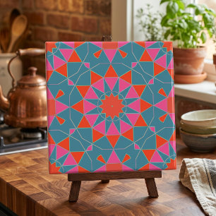 Teal Rosa & Red Snyggt Mosaic Geometric Mönster Kakelplatta