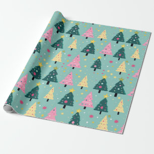 Teal Rosa Retro Julgranar Presentpapper