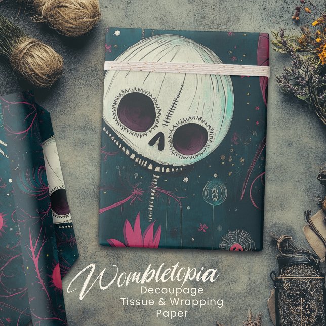 Teal & Rosa Roligt Spook Halloween Döskallar & Blo Presentpapper (Skapare uppladdad)