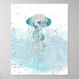 Teal & Rosa Sea Jellyfish Aquatic Thmet Poster