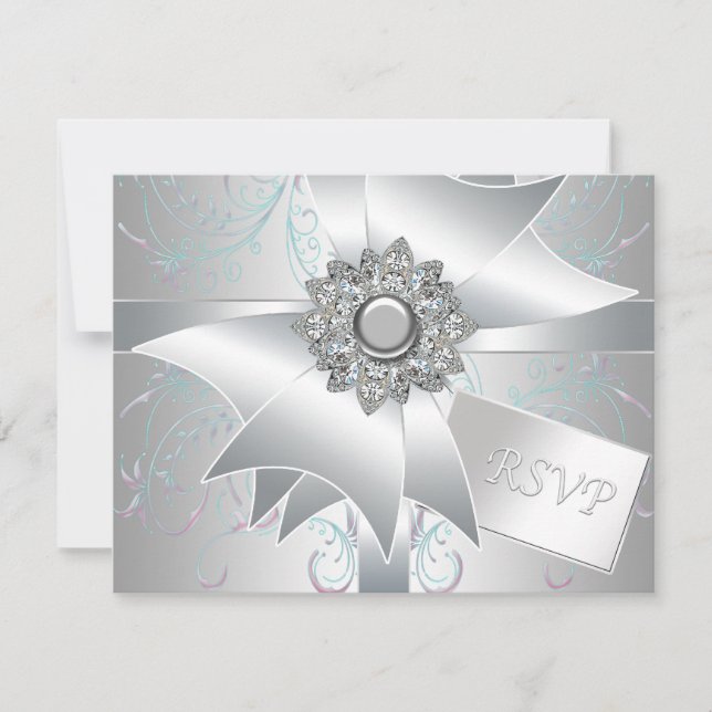 Teal Rosa Virvel Pärl Vit RSVP-kort OSA Kort (Framsida)