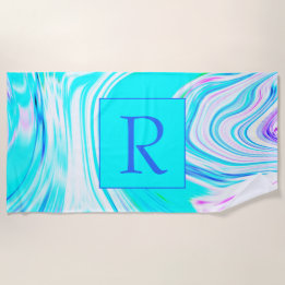 Teal Rosa White Abstrakt Wave Mönster Monogrammed