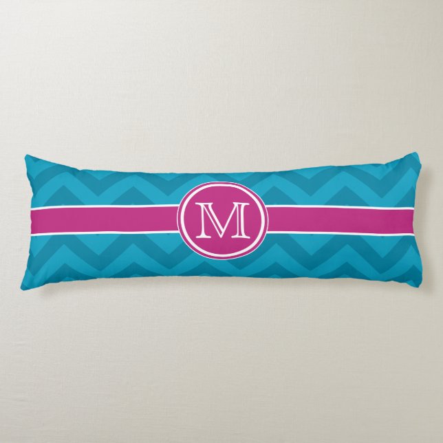 Teal & Rosa Zig Zag Personlig Kroppskudde (Framsidan)