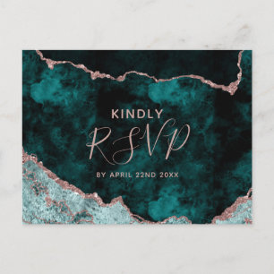 Teal & Rose Guld Agat Bröllops Måltidsval RSVP Inbjudan Vykort