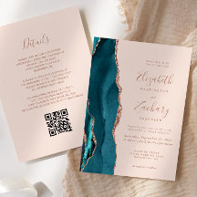Teal Rose Guld Agat Rosa Rosa QR-kod Bröllop