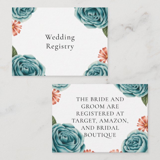 Teal Rose & Orange Daisy Wedding Registry Tilläggskort (Fram/baksida)