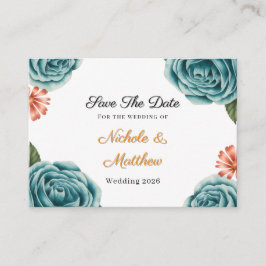 Teal Rose & Orange Daisy Wedding Save The Date Tilläggskort