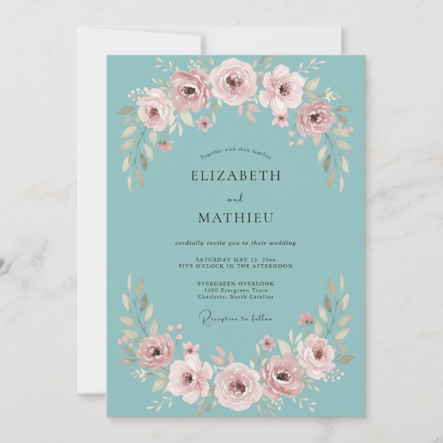Teal Rose Painterly Enchantment Wedding Inbjudningar (Framsida)