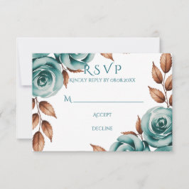 Teal Roses and Bronze Leaves Wedding OSA Kort