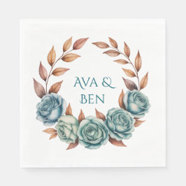 Teal Roses and Copper Leaves Wedding Pappersservett