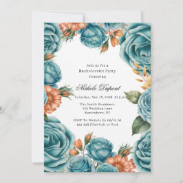 Teal Roses and Orange Floral Bachelorette Party Inbjudningar