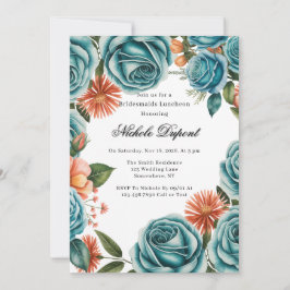 Teal Roses and Orange Floral Bridesmaids Luncheon Inbjudningar