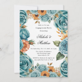 Teal Roses and Orange Floral Engagement Party Inbjudningar