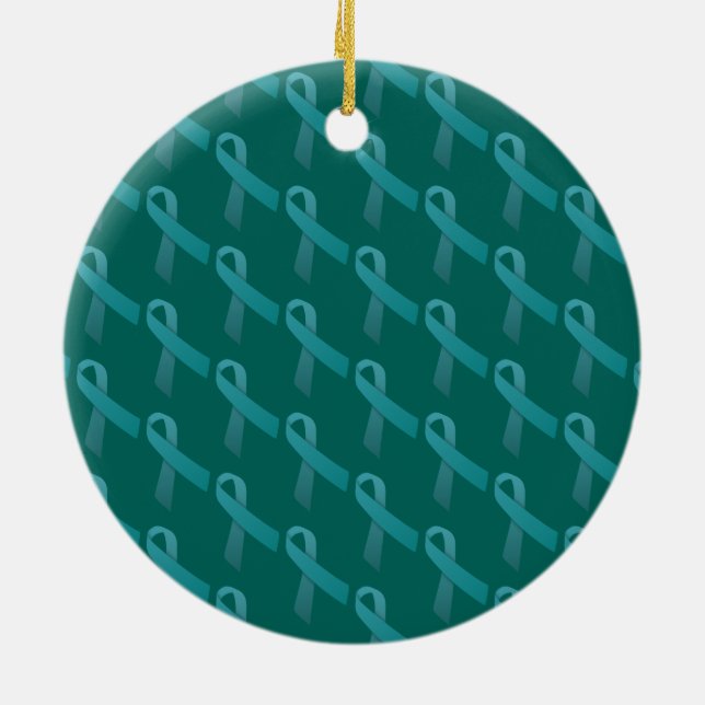 Teal Rosett band Tiled Mönster Julgransprydnad Keramik (Baksidan)