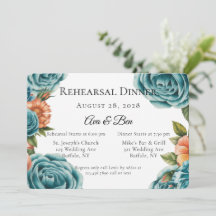 Teal Rosor och Orange Blommig Övningsmiddag