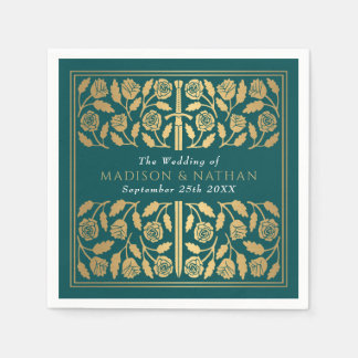 Teal Royal Medieval Gold Sword Wedding Pappersservett