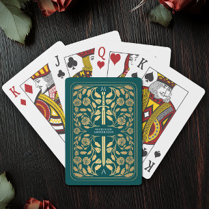 Teal Royal Medieval Guld Sword Monogram Casinokort