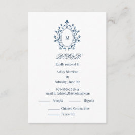 teal RSVP card Monogram With 2 Entree Choice Tilläggskort
