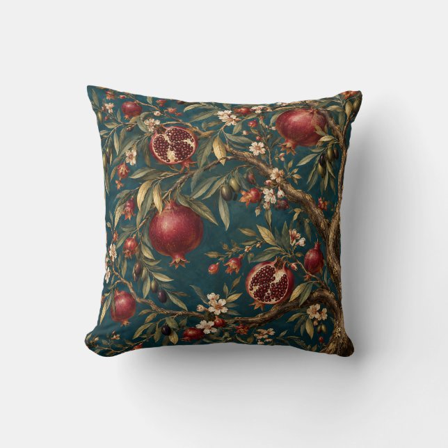 Teal Rubinpomegranatsträdgård Kudde (Framsida)