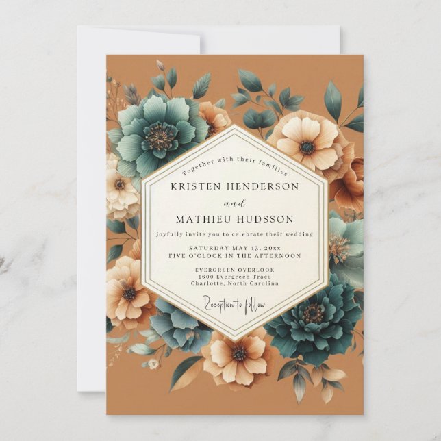 Teal Russet Autumnal Wedding Inbjudningar (Framsida)