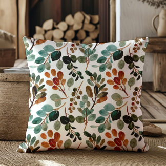 Teal Rust Sage Grönt Brown Löv Hösten Kudde