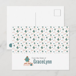 Teal & Rust Yarn Chicken Champion vycard Vykort