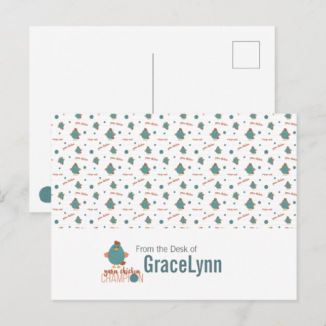 Teal & Rust Yarn Chicken Champion vycard Vykort (Fram/baksida)