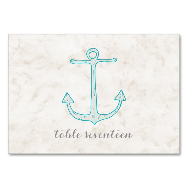 Teal Rustic Anchor Bröllop Bord Bordsnummer (Framsidan)