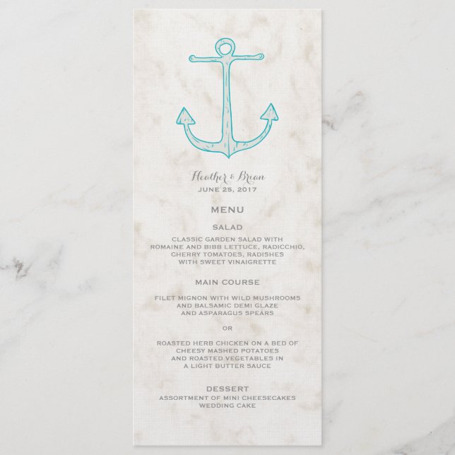 Teal Rustic Anchor Bröllop Menu Meny (Framsida)