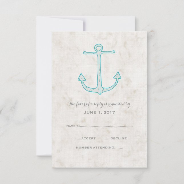 Teal Rustic Anchor Bröllop OSA Card Kort (Framsida)