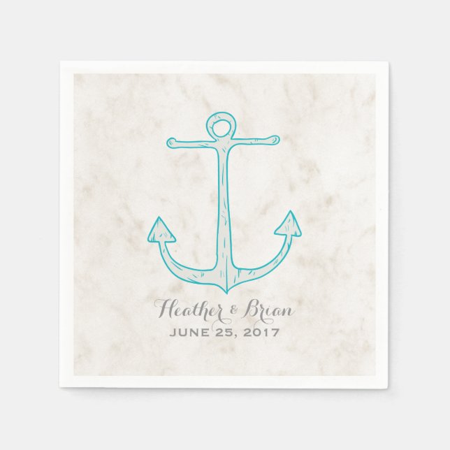 Teal Rustic Anchor Bröllop Pappersservett (Framsidan)