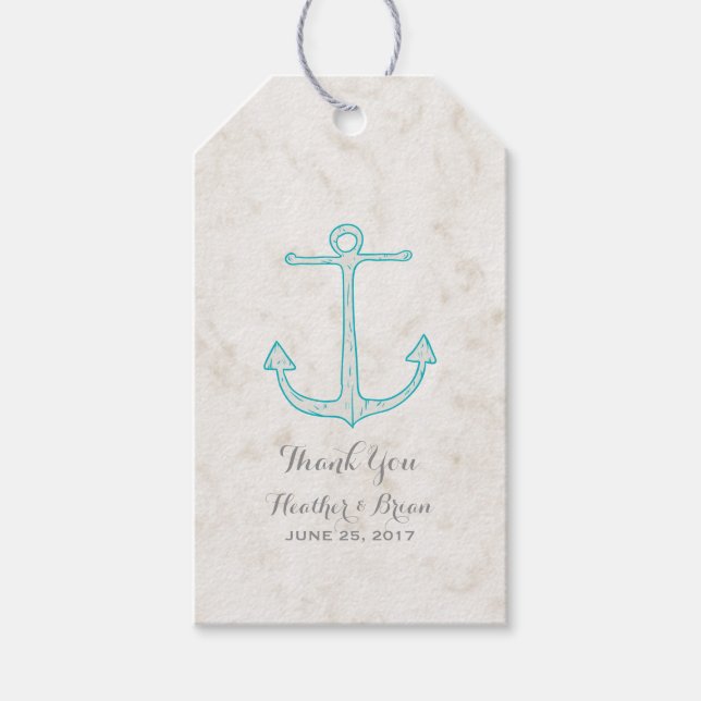 Teal Rustic Anchor Bröllop Presentetikett (Framsidan)