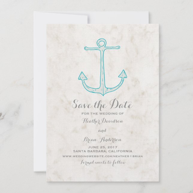 Teal Rustic Anchor Save Date Inbjudan (Framsida)