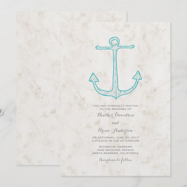 Teal Rustic Anchor Wedding bjudes in Inbjudningar (Fram/baksida)