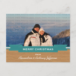 Teal Rustic Banner Helgdag Photo Postcard Helg Vykort