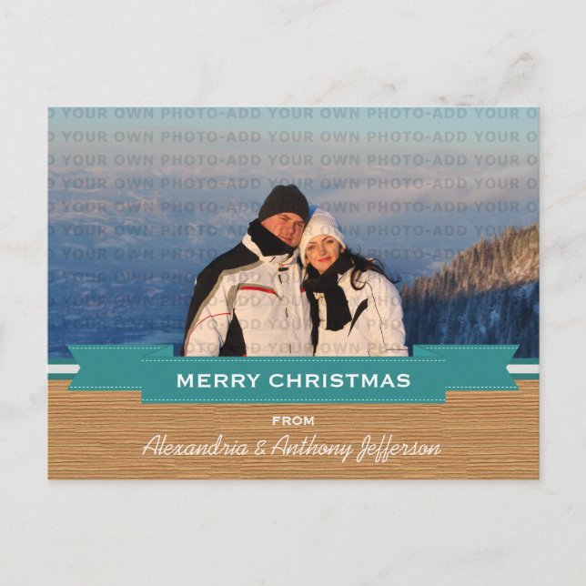 Teal Rustic Banner Helgdag Photo Postcard Helg Vykort (Framsida)