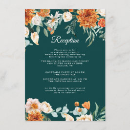 Teal Rustic Blommigt Burnt Orange Bröllopsmottagni Tilläggskort