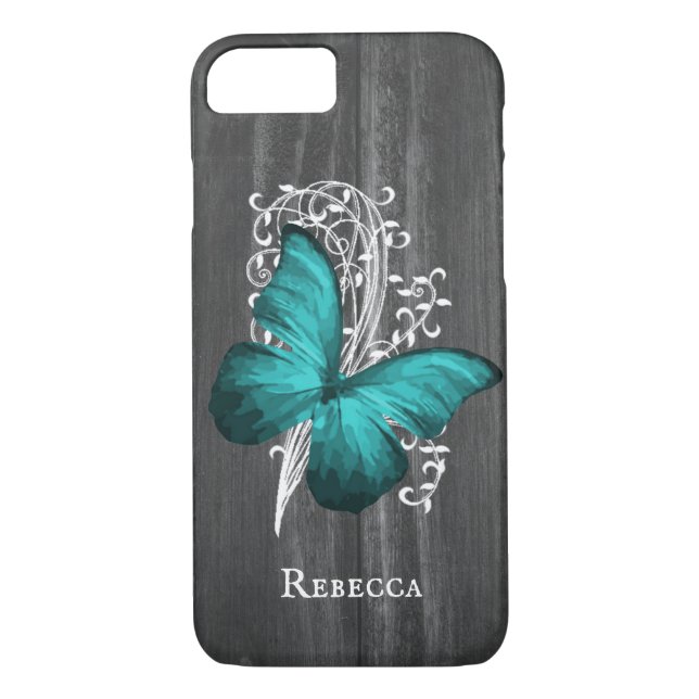 Teal Rustic Butterfly Personlig Case-Mate iPhone Skal (Baksida)