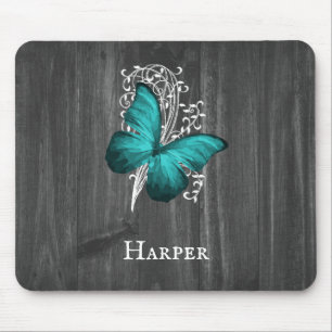 Teal Rustic Butterfly Personlig Mouse Pad Musmatta