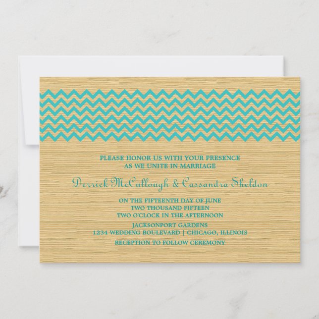 Teal Rustic Chevron bröllopsinbjudan Inbjudningar (Framsida)