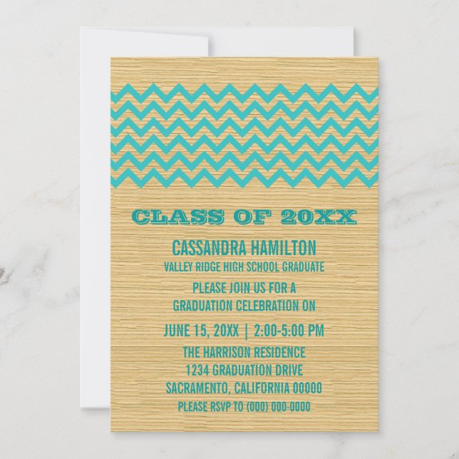Teal Rustic Chevron Studenten Inbjudan (Framsida)