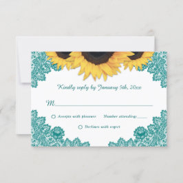 Teal Rustic Chic Snöre Solros Bröllop OSA Kort